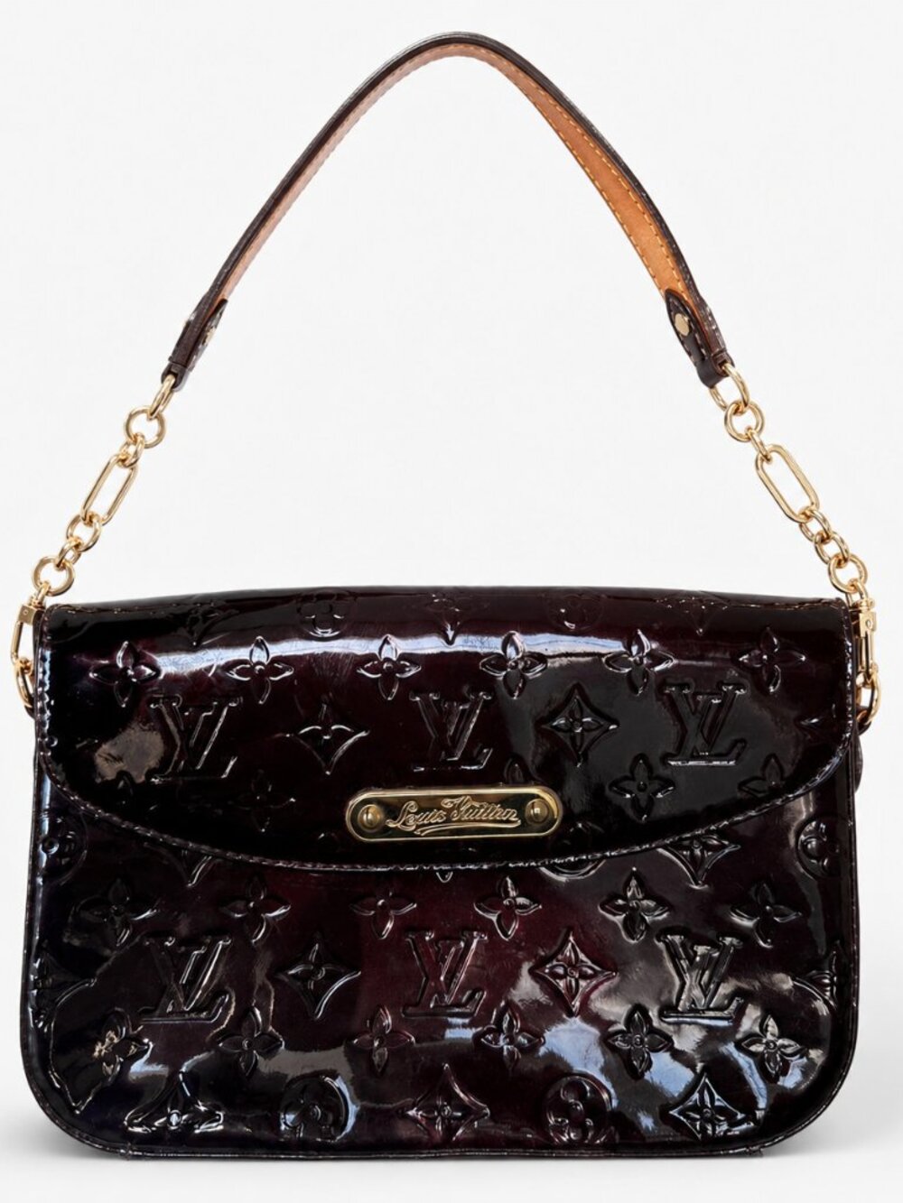 Louis Vuitton Vernis Monogram Sunset Boulevard Bag Amarante M93542 | Gold Chain